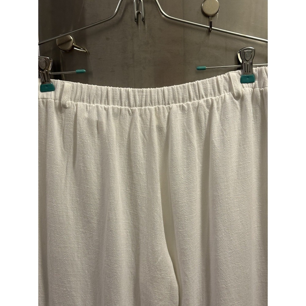 Goucho Linen Wide Leg Pants SzL Elastic Waist In Back Cream Colored - Picture 10 of 11